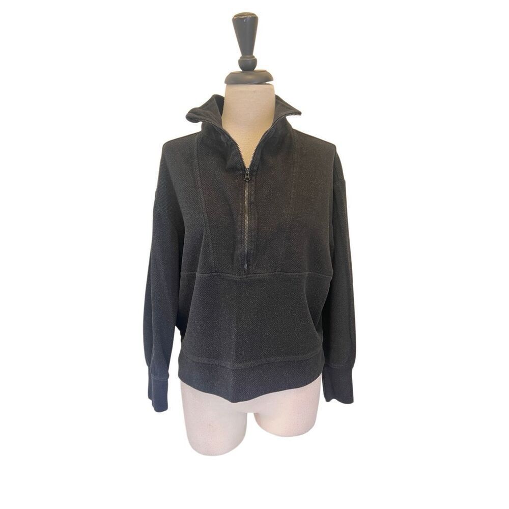 Faherty Women's Legend Lounge Half Zip Pullover Sweatshirt Heathered Black Small